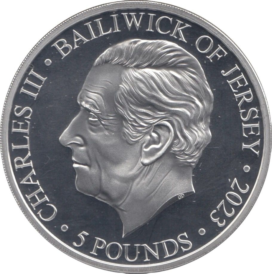 Jersey 5 Pounds - Charles III Remembrance; Silver Proof obverse