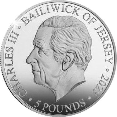 Jersey 5 Pounds - Charles III Remembrance; Silver Piedfort obverse