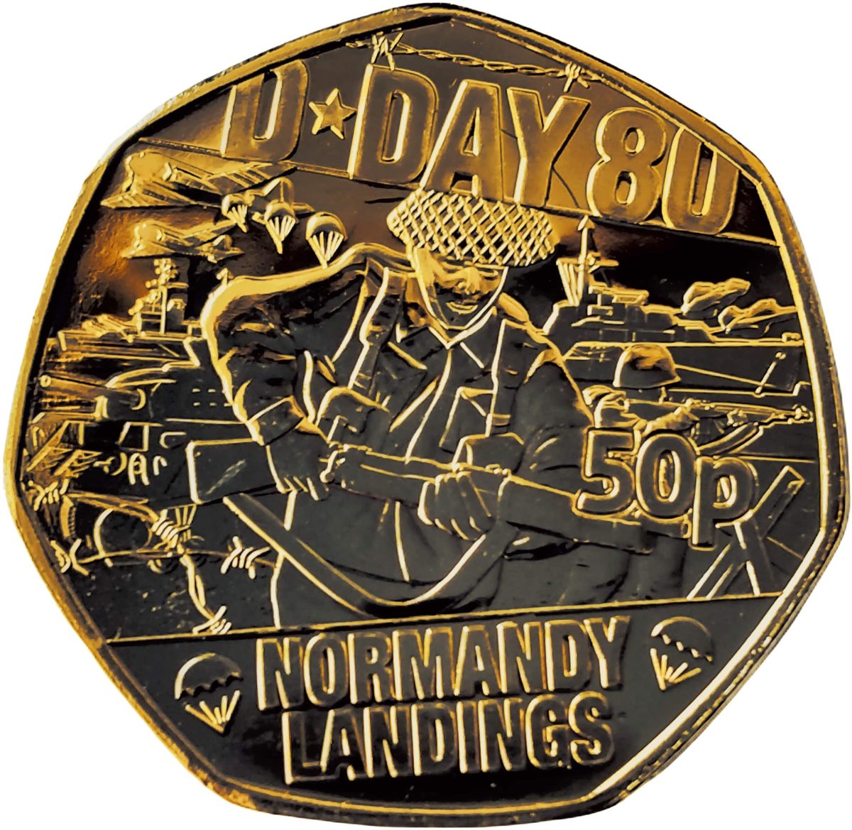 Isle of Man 50 Pence - Charles III D-Day Normandy Landings; Gold plated reverse