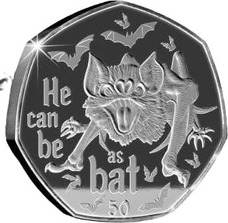 Gibraltar 50 Pence - Elizabeth II Vampire Bat; Gold Plated Silver reverse