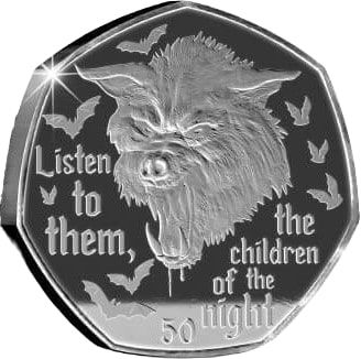 Gibraltar 50 Pence - Elizabeth II Werewolf; Gold Plated Silver obverse