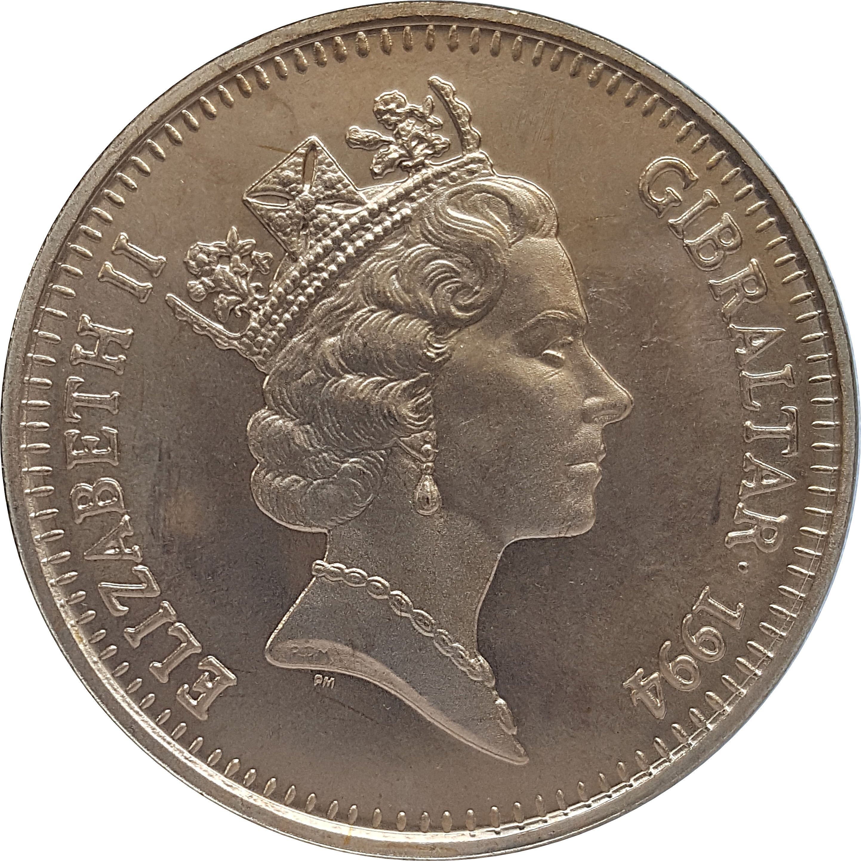 Gibraltar 5 Pounds - Elizabeth II D-Day obverse