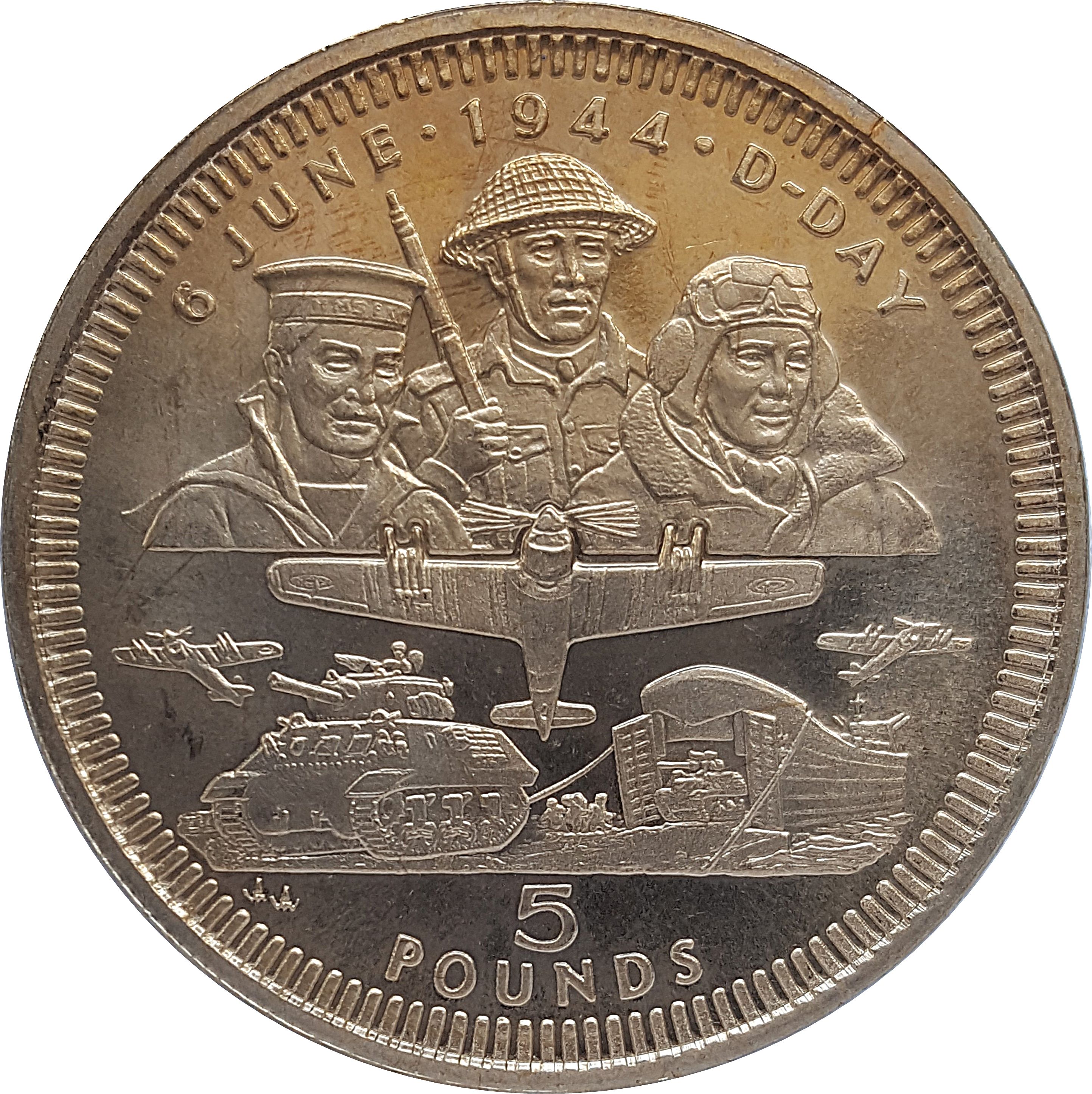 Gibraltar 5 Pounds - Elizabeth II D-Day reverse