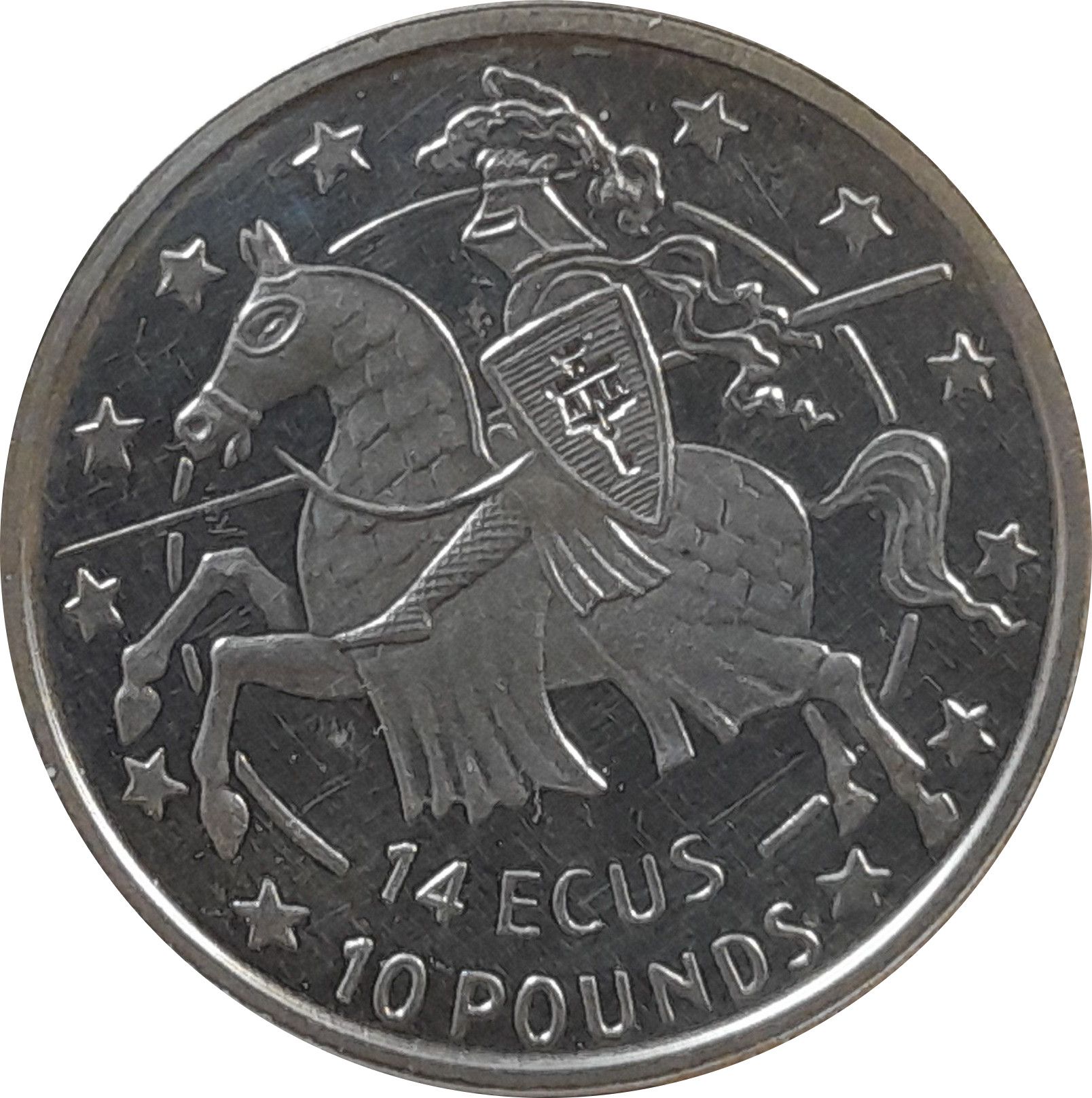 Gibraltar 14 ECUs / 10 Pounds - Elizabeth II Knight reverse