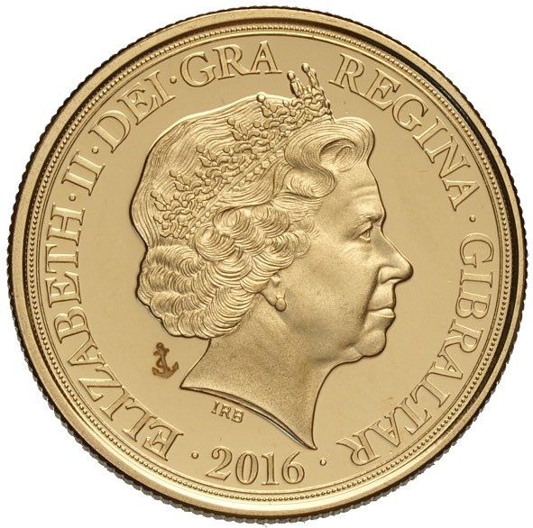 Gibraltar 1 Sovereign - Elizabeth II Battle of the Atlantic obverse