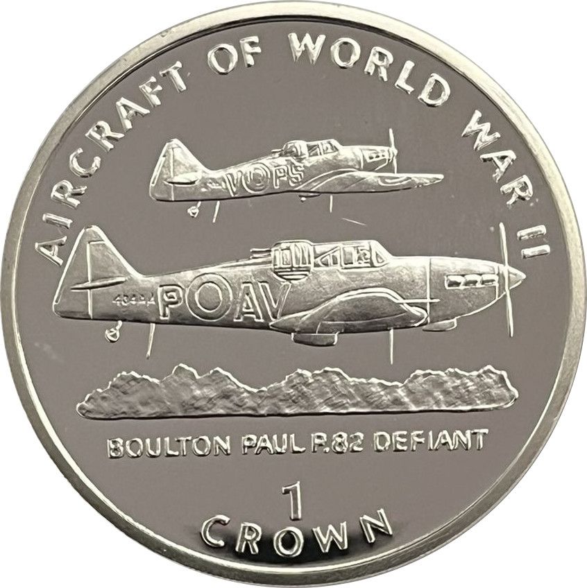 Isle of Man 1 Crown - Elizabeth II Boulton Paul P.82 Defiant; Silver Proof reverse