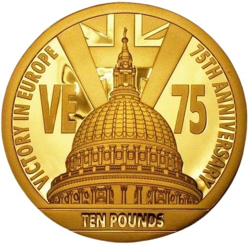 Jersey 10 Pounds - Elizabeth II Victory in Europe; Gold Proof