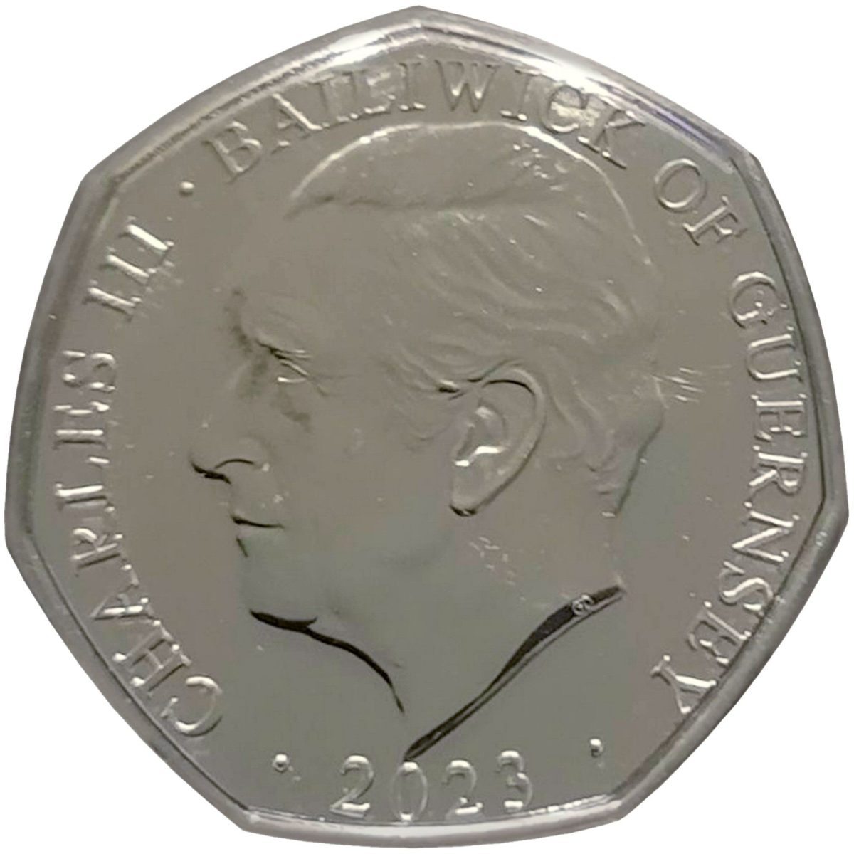 Guernsey 50 Pence - Charles III Coronation Regalia - The Eagle Ampulla; Silver/Gold Plated obverse