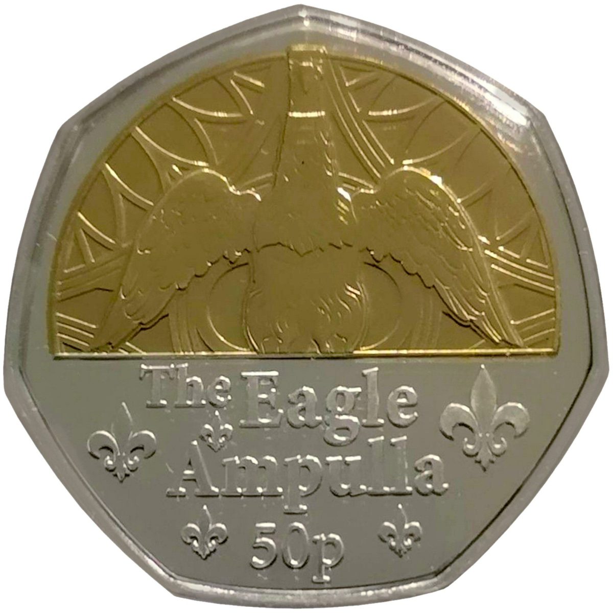 Guernsey 50 Pence - Charles III Coronation Regalia - The Eagle Ampulla; Silver/Gold Plated