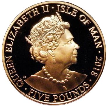 Isle of Man 5 Pounds - Elizabeth II Birth of Prince Louis; Gold Proof obverse