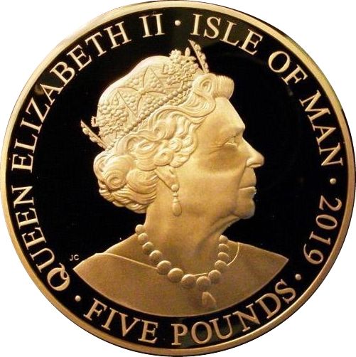 Isle of Man 5 Pounds - Elizabeth II Moon Landing obverse