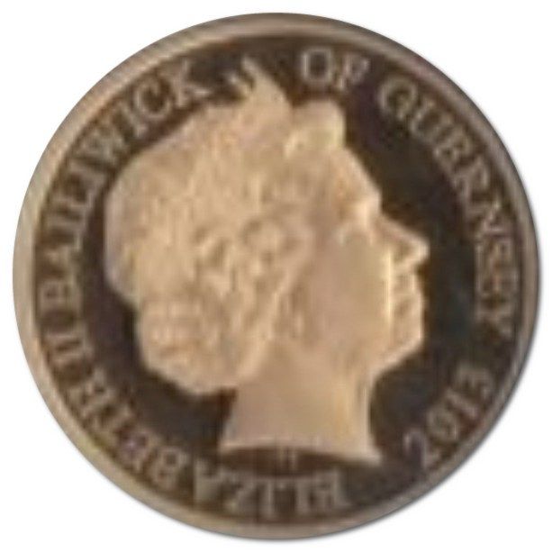 Guernsey 5 Pounds - Elizabeth II Dambusters; Gold Proof obverse