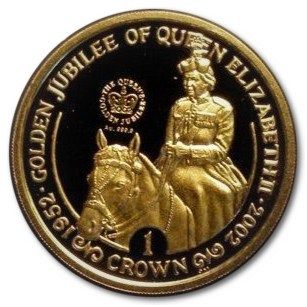 Isle of Man 1 Crown - Elizabeth II Golden Jubilee - Queen on horseback (Gold) reverse