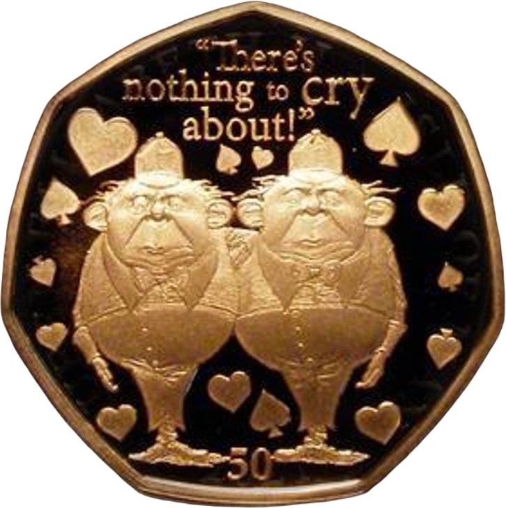 Isle of Man 50 Pence - Elizabeth II Tweedle Dee and Tweedle Dum; Gold Proof reverse