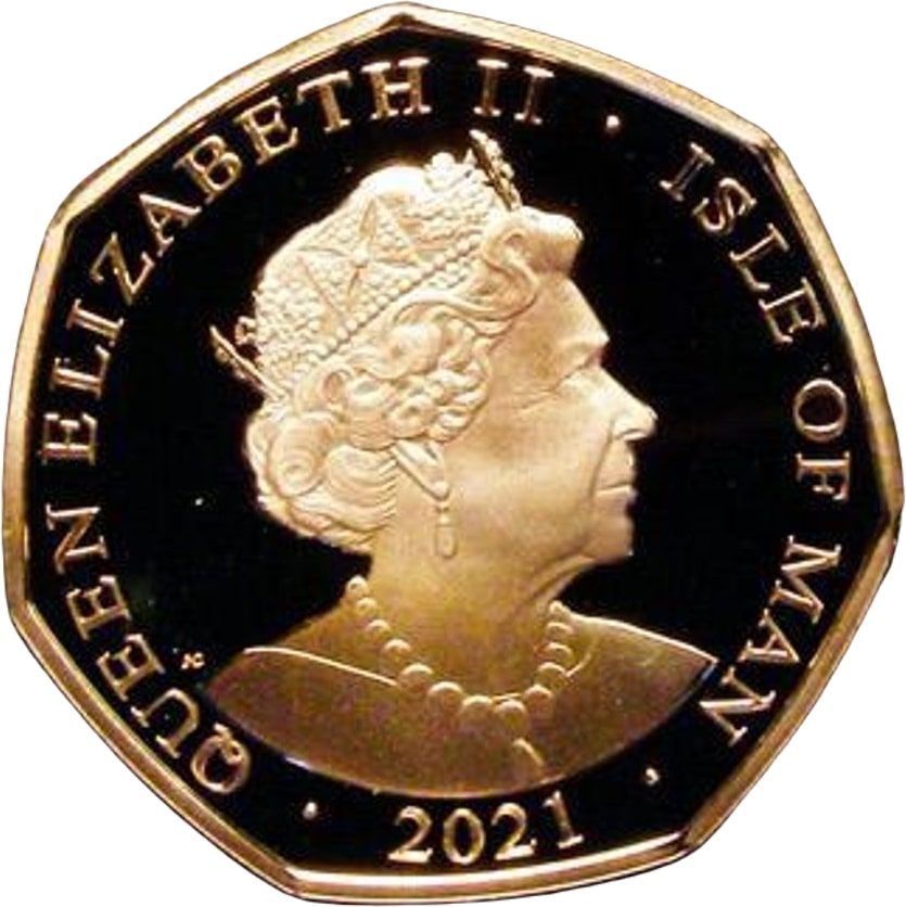 Isle of Man 50 Pence - Elizabeth II Cheshire Cat; Gold Proof obverse
