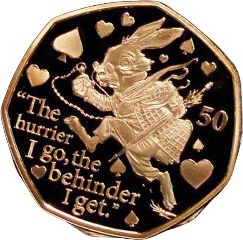 Isle of Man 50 Pence - Elizabeth II The White Rabbit; Gold Proof reverse