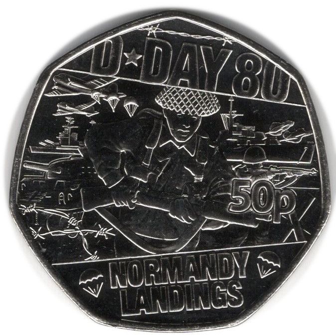 Isle of Man 50 Pence - Charles III D-Day Normandy Landings reverse