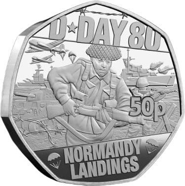 Isle of Man 50 Pence - Charles III D-Day Normandy Landings; Silver Proof reverse