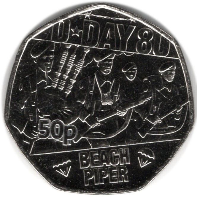 Isle of Man 50 Pence - Charles III D-Day Beach Piper
