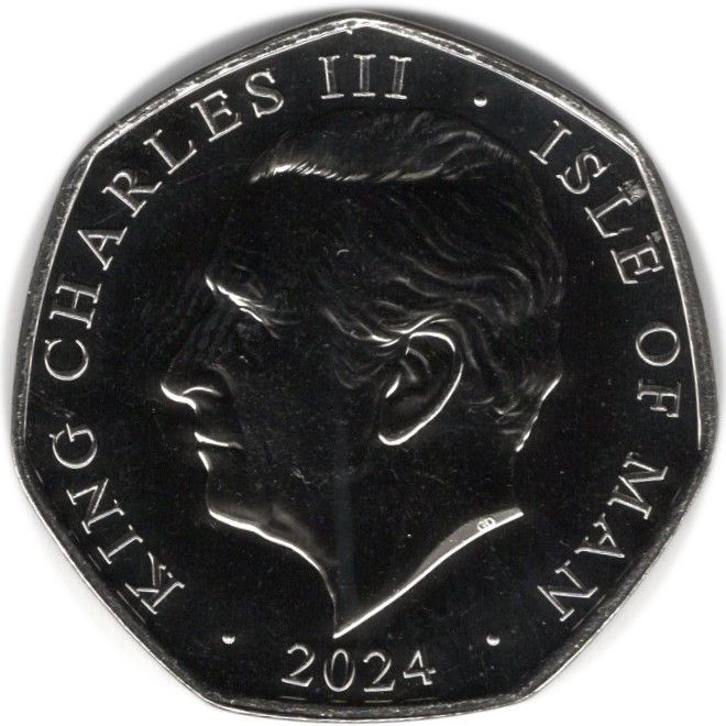 Isle of Man 50 Pence - Charles III D-Day Naval Shelling obverse