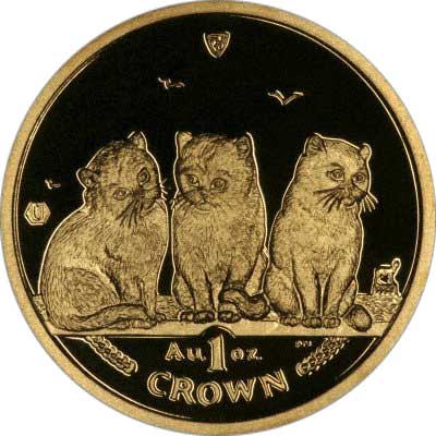 Isle of Man 1 Crown - Elizabeth II Exotic Shorthair Cat; Gold reverse