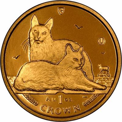 Isle of Man 1 Crown - Elizabeth II Turkish Angora Cat; Gold reverse