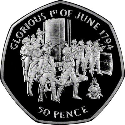 Gibraltar 50 Pence - Elizabeth II Royal Marines - 1st June 1794; Silver Proof