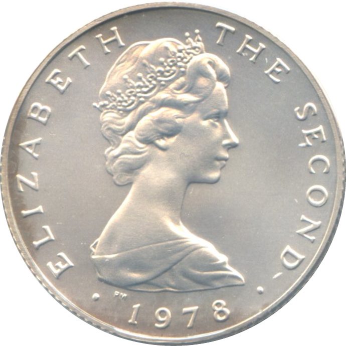 Isle of Man 1 Pound - Elizabeth II Triskelion on map; 925 Silver Proof obverse
