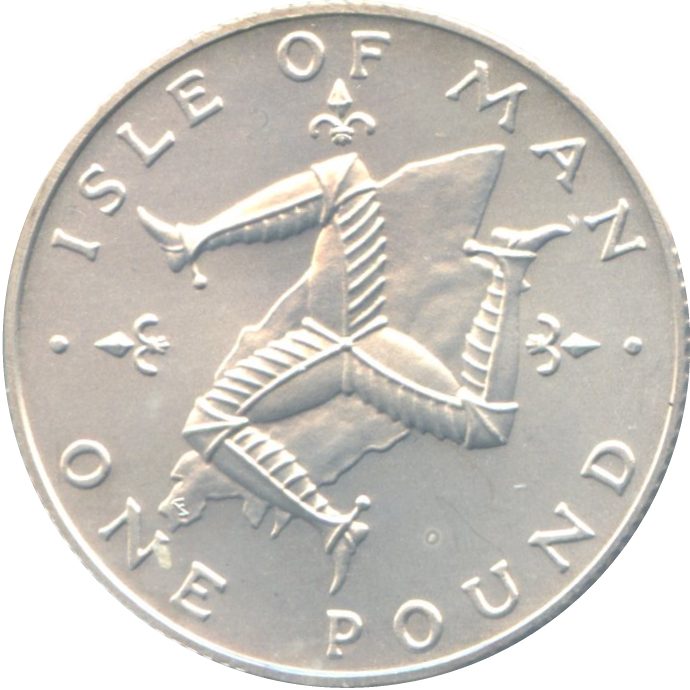 Isle of Man 1 Pound - Elizabeth II Triskelion on map; 925 Silver Proof