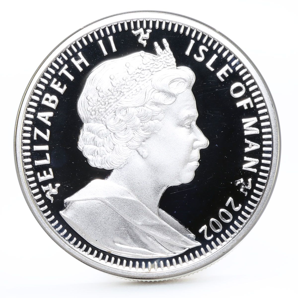 Isle of Man 1 Crown - Elizabeth II Arriving at The Burrow; Silver Proof obverse