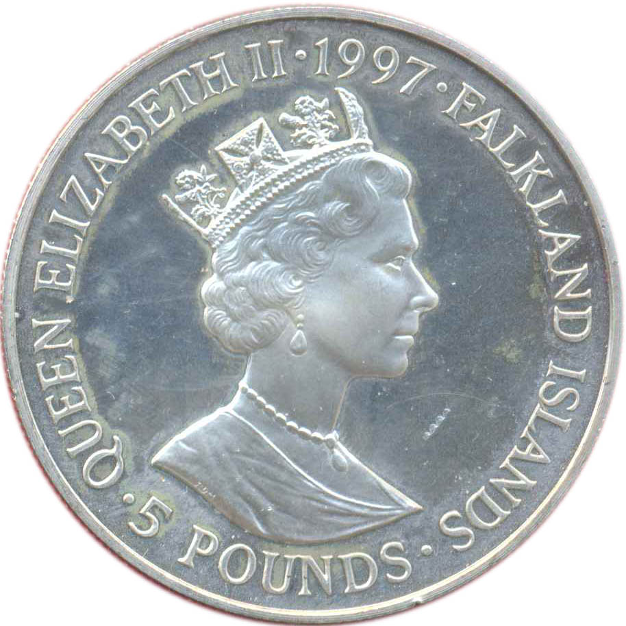 Falkland Islands 5 Pounds - Elizabeth II Golden Wedding; Silver Proof Issue obverse