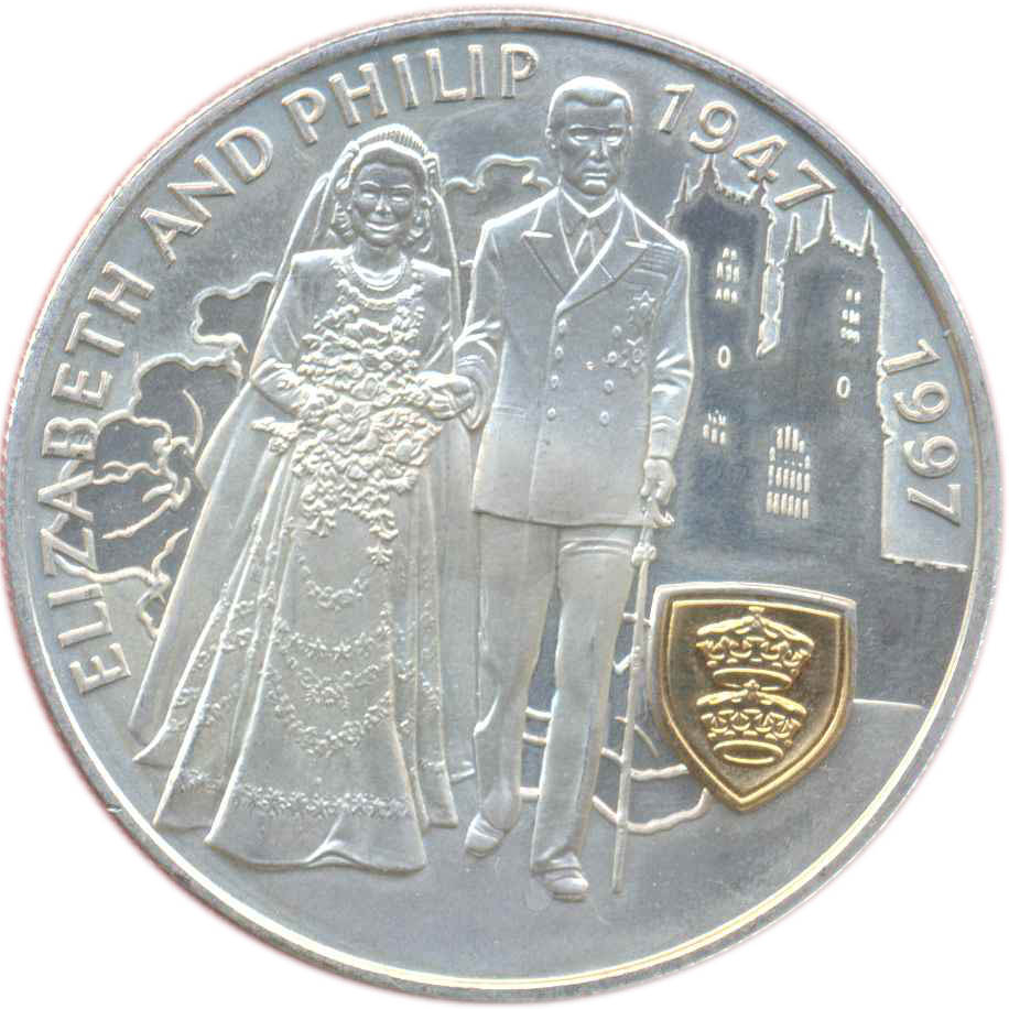 Falkland Islands 5 Pounds - Elizabeth II Golden Wedding; Silver Proof Issue