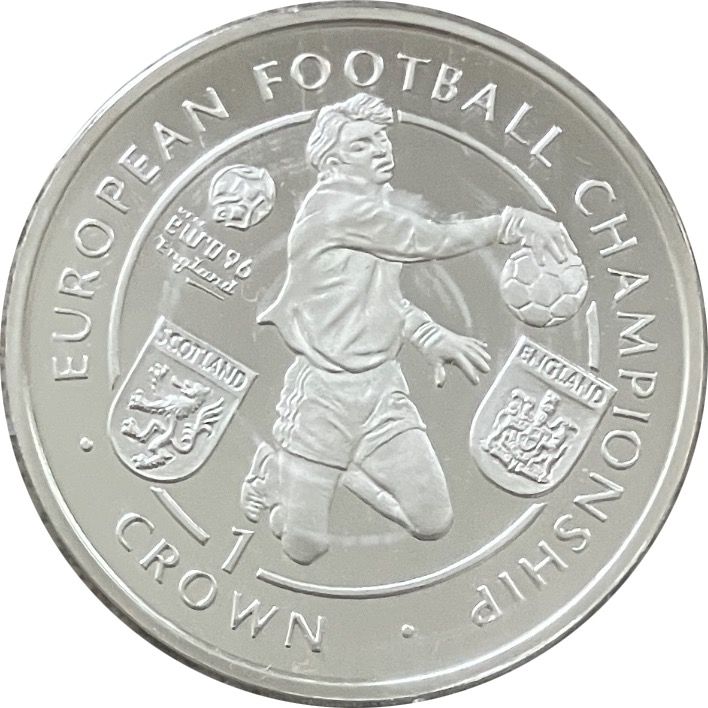 Isle of Man 1 Crown - Elizabeth II European Football Championship - England - Scotland; Silver Proof reverse