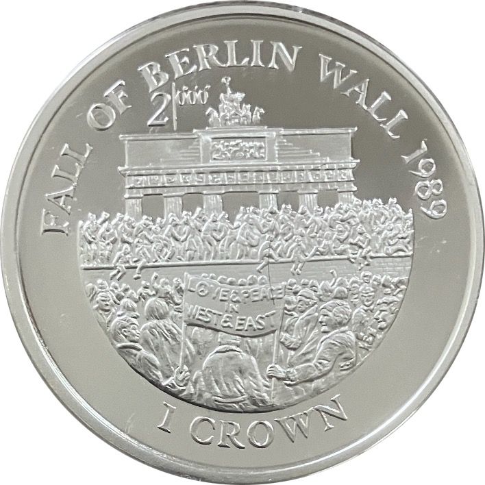 Isle of Man 1 Crown - Elizabeth II Fall of Berlin Wall 1989; Silver Proof
