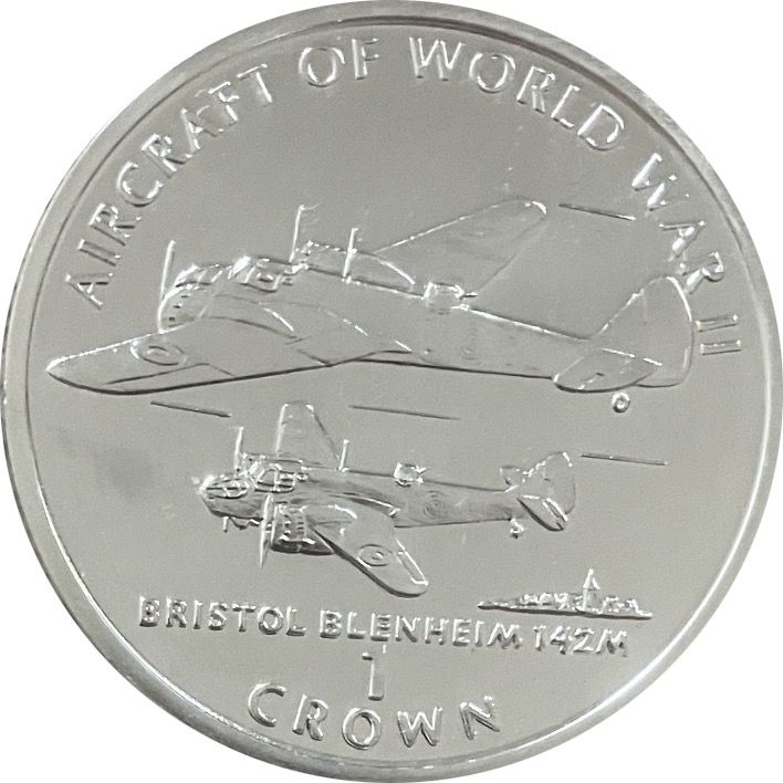 Isle of Man 1 Crown - Elizabeth II Bristol Blenheim 142M; Silver Proof reverse
