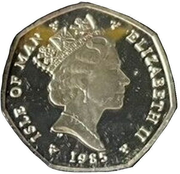 Isle of Man 50 Pence - Elizabeth II Viking longship on shield; Silver obverse