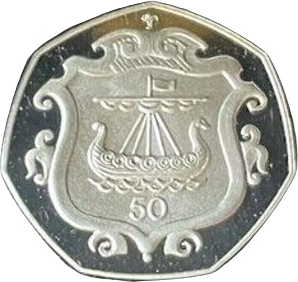 Isle of Man 50 Pence - Elizabeth II Viking longship on shield; Silver