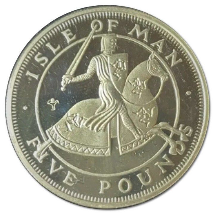 Isle of Man 5 Pounds - Elizabeth II Knight; Silver Proof