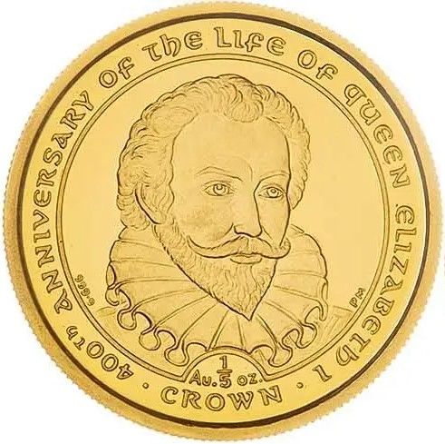 Isle of Man ⅕ Crown - Elizabeth II Sir Walter Raleigh