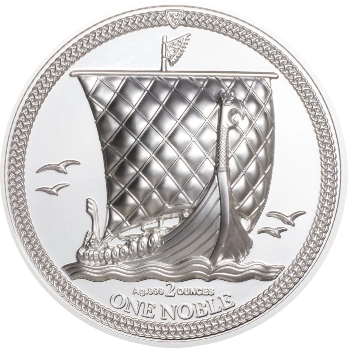 Isle of Man 1 Noble - Elizabeth II Longboat with four birds; Silver Piedfort