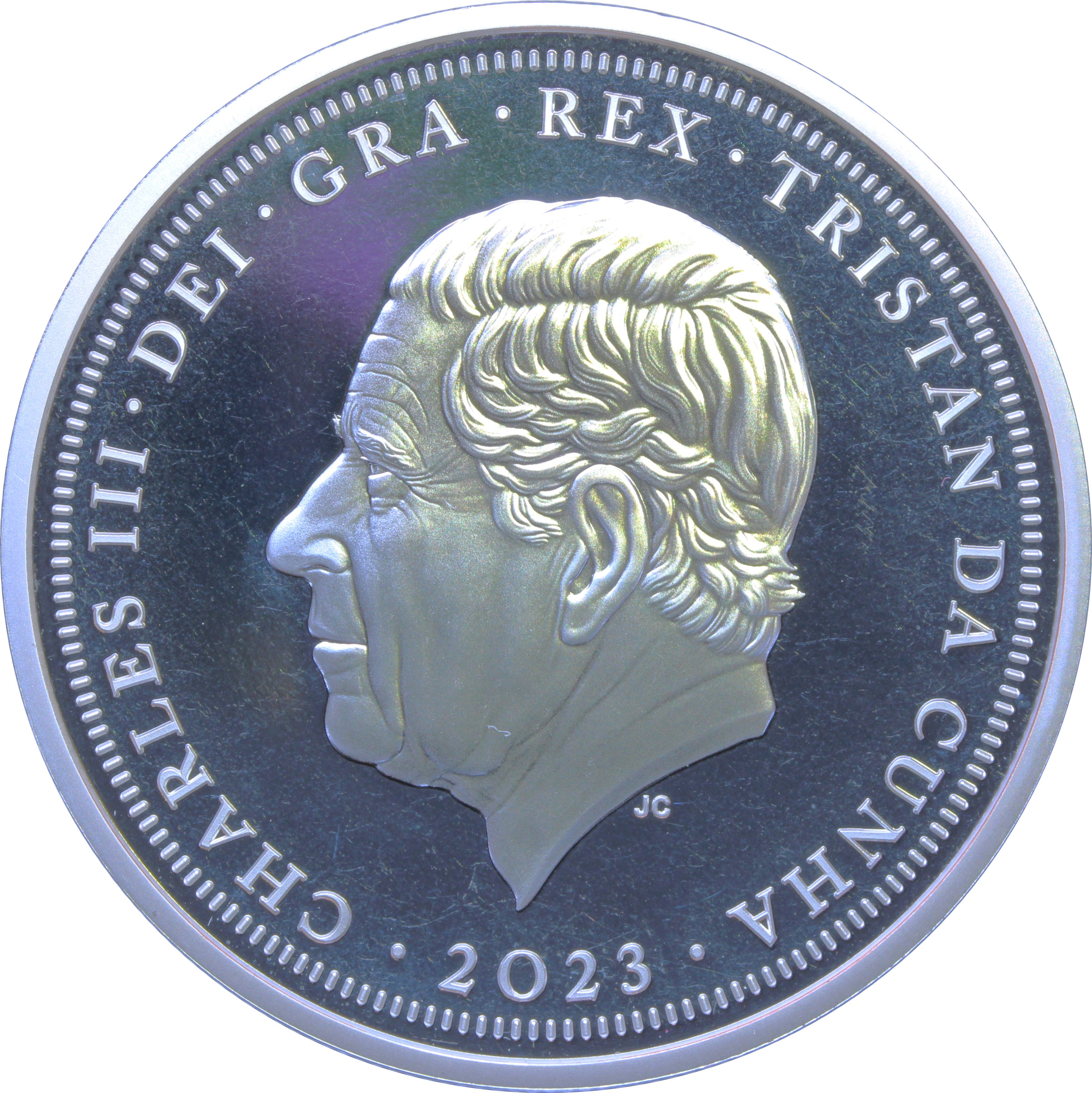 Tristan da Cunha 5 Pounds - Charles III Coronation; silver plated obverse