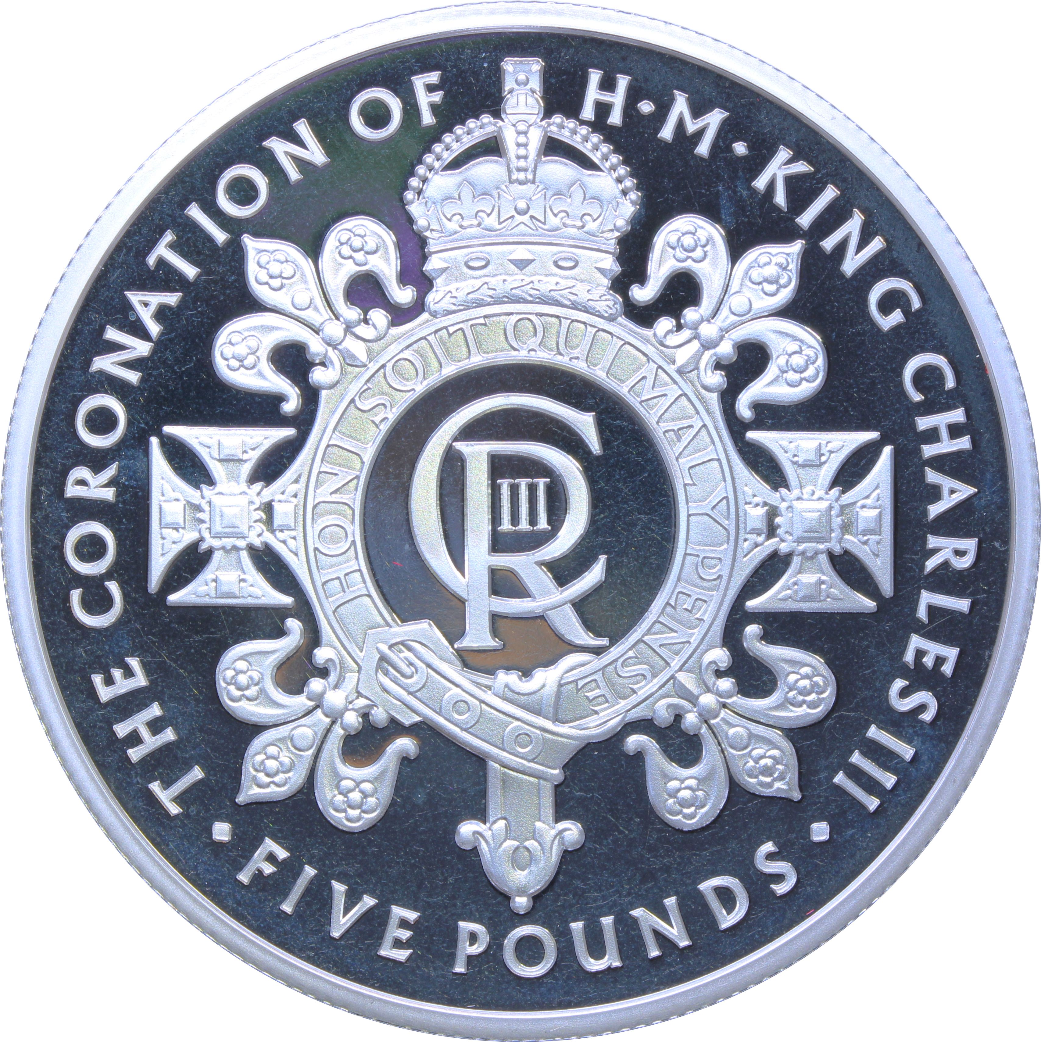 Tristan da Cunha 5 Pounds - Charles III Coronation; silver plated reverse