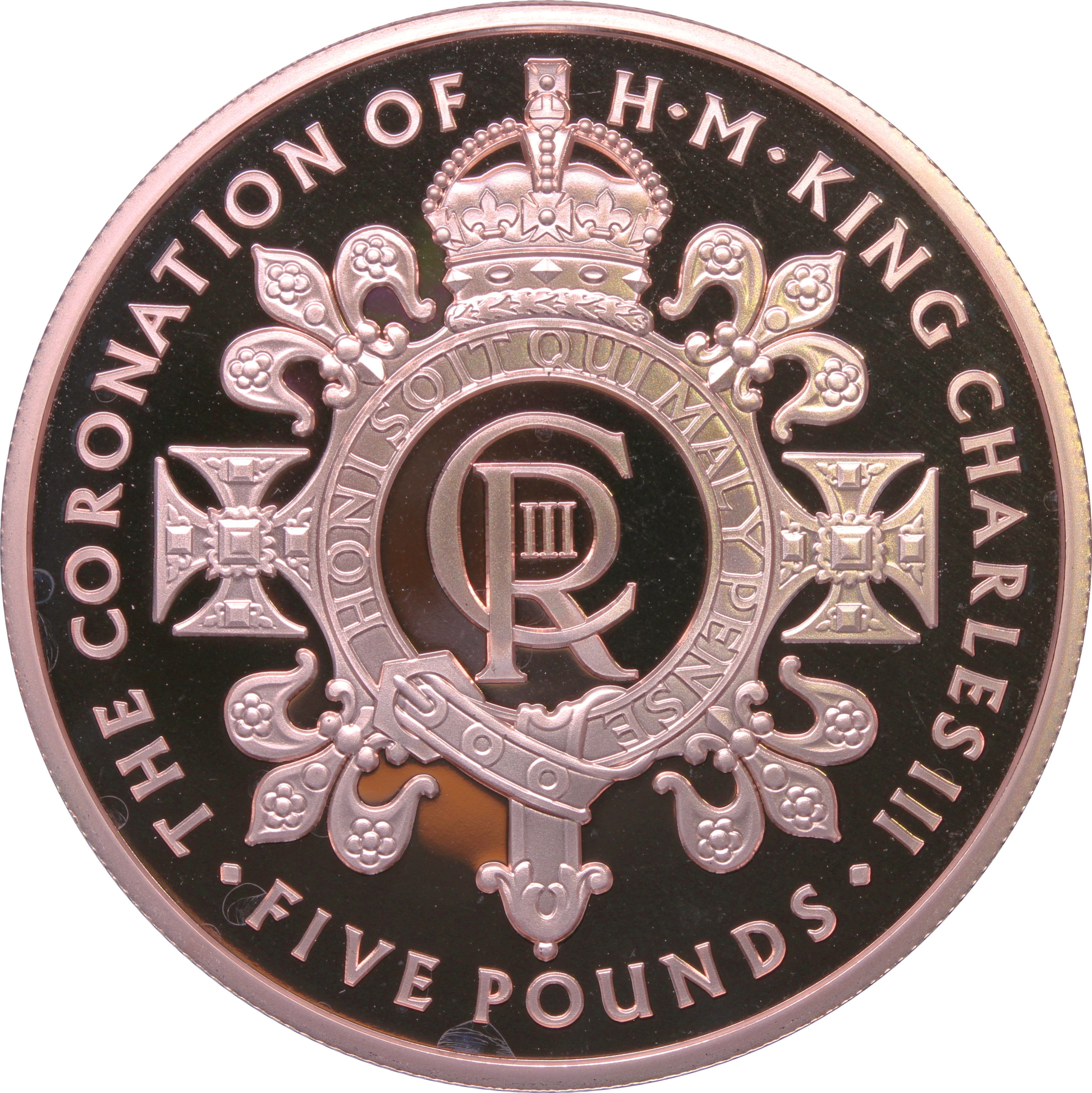 Tristan da Cunha 5 Pounds - Charles III Coronation; rose gold plated