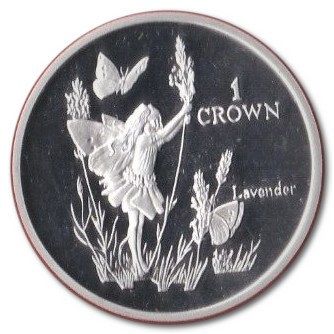 Isle of Man 1 Crown - Elizabeth II Lavender; Silver Proof reverse
