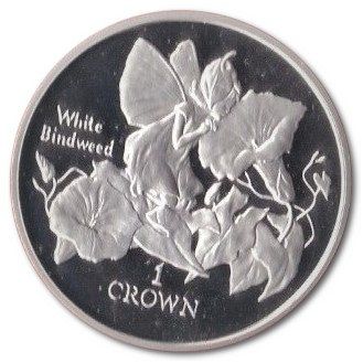 Isle of Man 1 Crown - Elizabeth II White bindweed; Silver Proof reverse