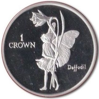Isle of Man 1 Crown - Elizabeth II Daffodil; Silver Proof