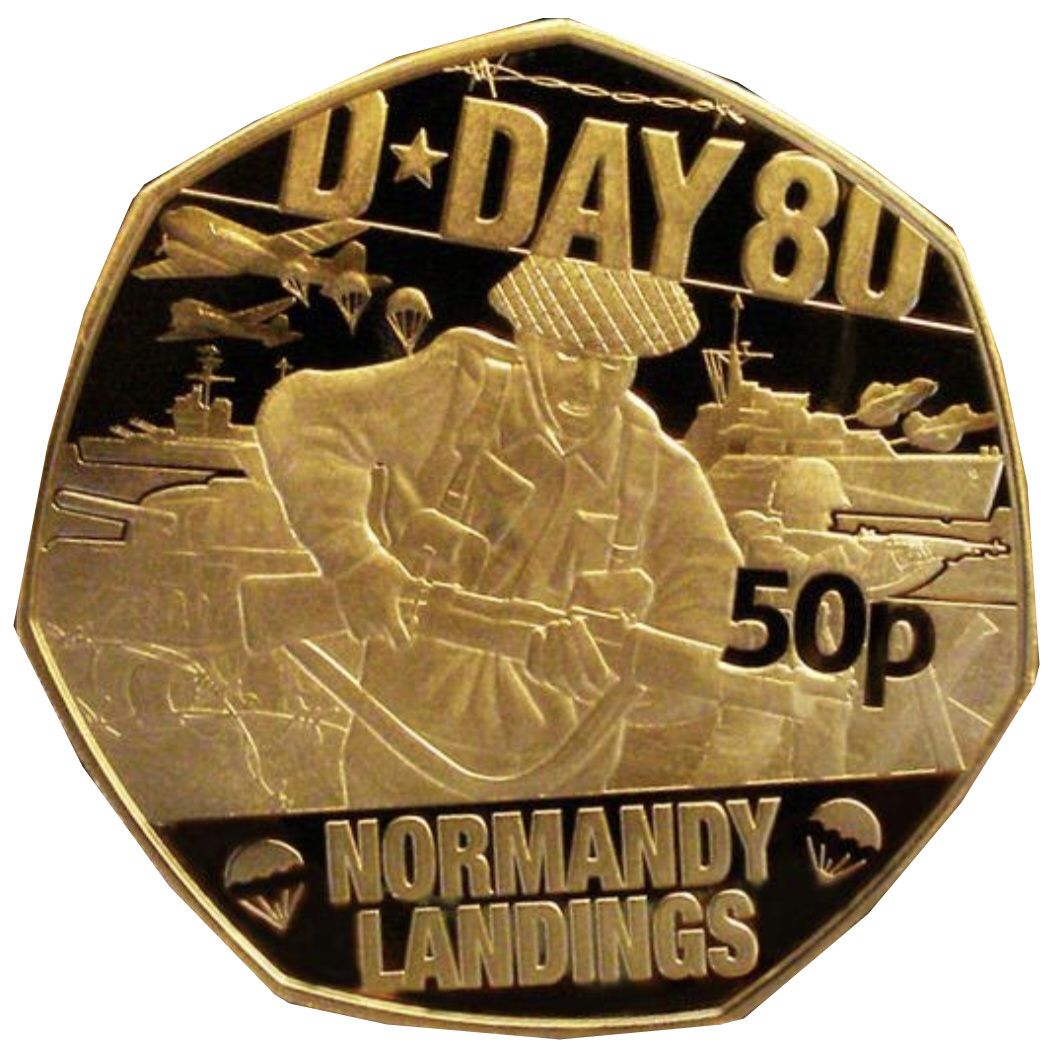 Isle of Man 50 Pence - Charles III D-Day Normandy Landings; Gold Proof reverse