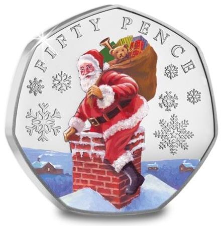 Jersey 50 Pence - Charles III Father Christmas and chimney; Silver Proof reverse