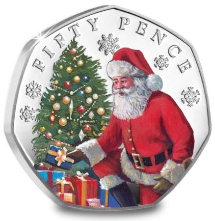Jersey 50 Pence - Charles III Father Christmas and Christmas tree; Silver Proof reverse