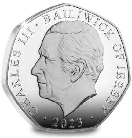 Jersey 50 Pence - Charles III Father Christmas with toys; Silver Proof obverse